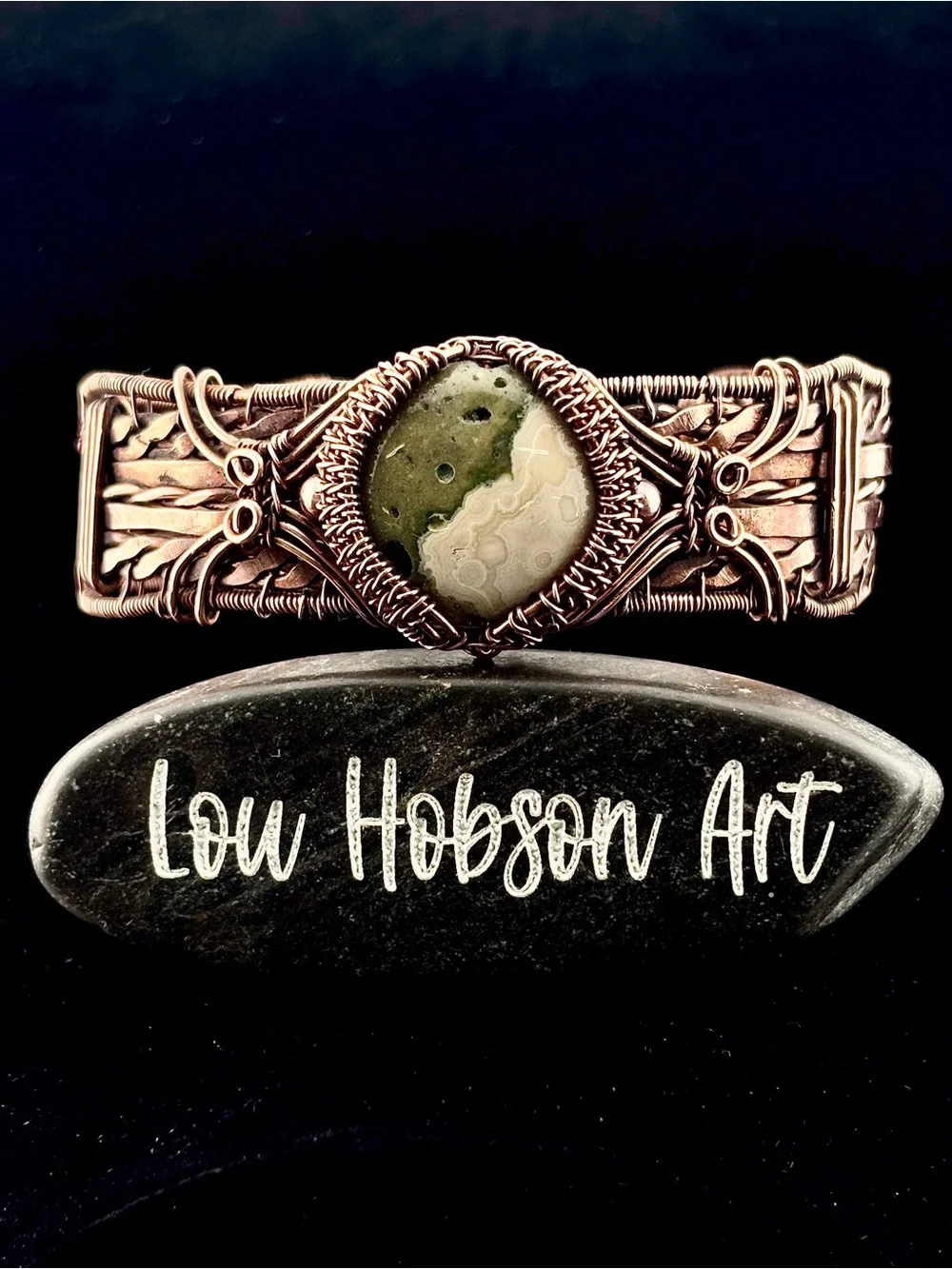 HANDMADE Jasper Wire Wrapped Copper Statement Bracelet, Unisex Jewelry Gift